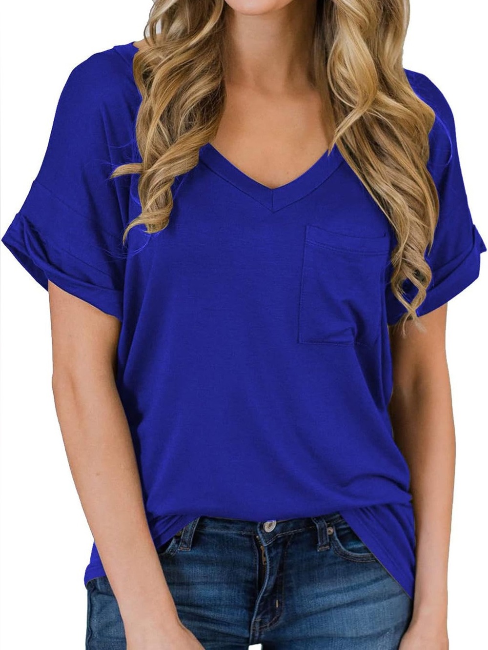 Blue V-Neck Pocket Tee | Size Large | Casual Short Sleeve